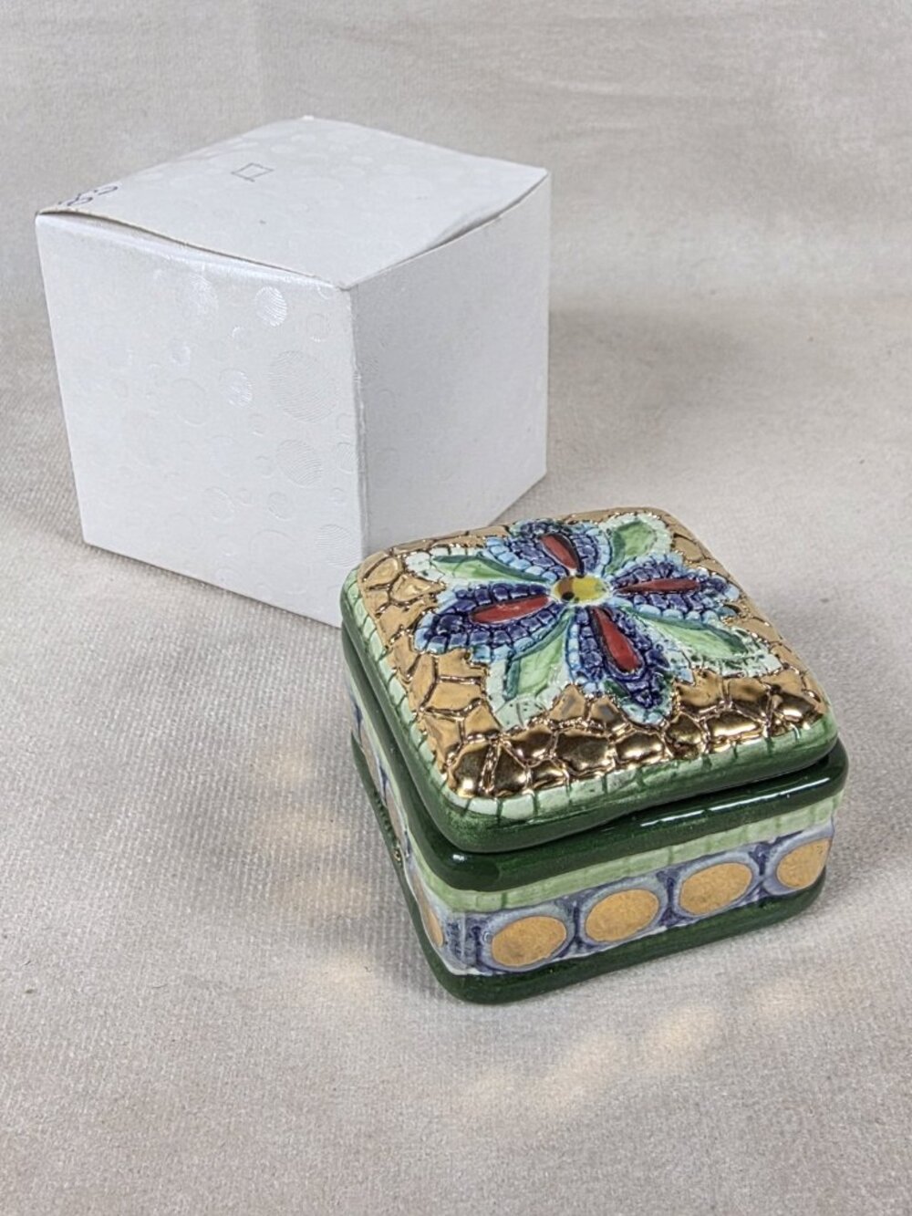 Lavorato A Mano In Oro Zecchino Trinket Box Hand Painted With Gold Made In Italy
